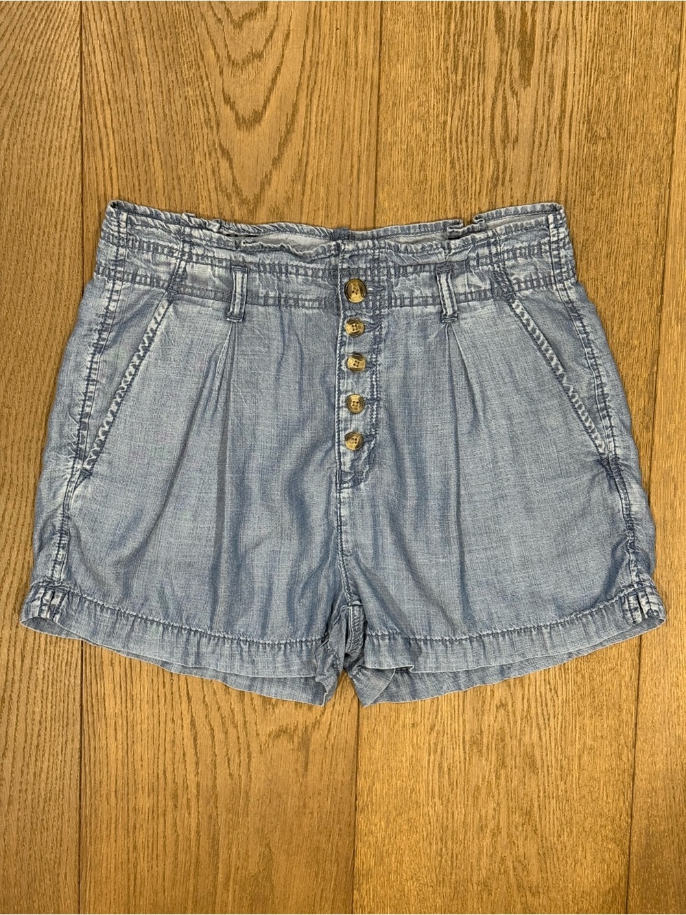 American Eagle Chambray High Waist Button Fly Paperbag Shorts